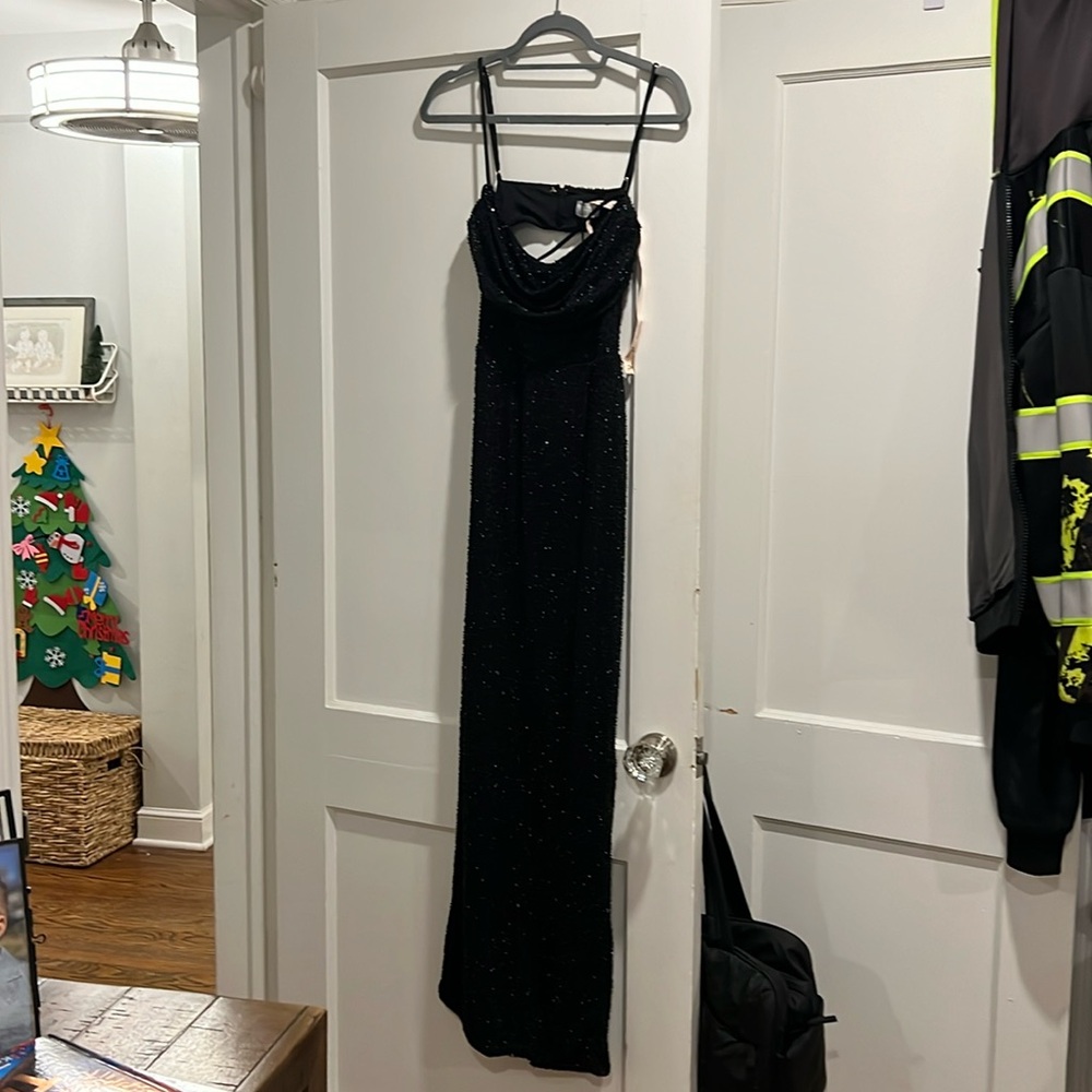 black beaded gown